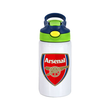 Arsenal, Children's hot water bottle, stainless steel, with safety straw, green, blue (350ml)