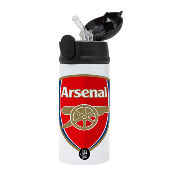 Arsenal, Children's hot water bottle, stainless steel, with safety straw, Black (360ml) BPA-FREE