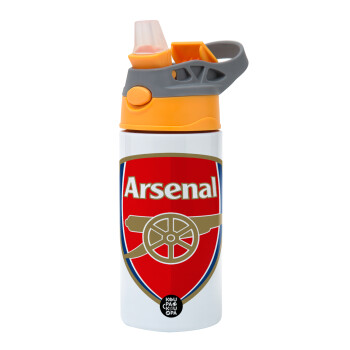 Arsenal, Children's hot water bottle, stainless steel, with safety straw, Orange/Grey (360ml) BPA-FREE