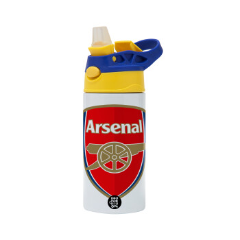 Arsenal, Children's hot water bottle, stainless steel, with safety straw, green, blue (360ml) BPA FREE