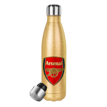 Arsenal, Μεταλλικό παγούρι θερμός Glitter χρυσό (Stainless steel), διπλού τοιχώματος, 500ml