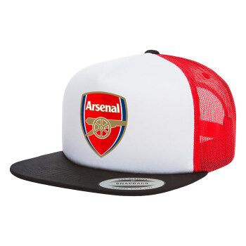 Arsenal, Adult Foam Flat Snapback with Mesh Black-White-Red (POLYESTER, ADULT, UNISEX, ONE SIZE)