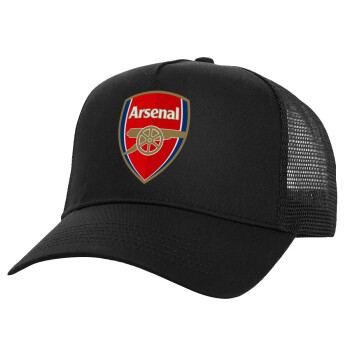 Arsenal, Structured Trucker Adult Hat, with Mesh, Black (100% COTTON, ADULT, UNISEX, ONE SIZE)