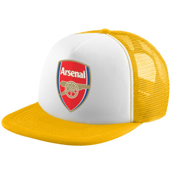 Arsenal, Adult Soft Trucker Hat with Yellow/White Mesh (POLYESTER, ADULT, UNISEX, ONE SIZE)