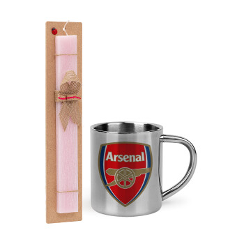 Arsenal, Easter Set, metallic thermal cup (300ml) & aromatic flat Easter candle (30cm) (PINK)