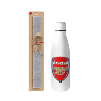 Arsenal, Easter Set, metallic Inox water bottle (700ml) & Easter scented flat candle (30cm) (GRAY)