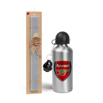 Arsenal, Easter Set, metallic silver aluminum water bottle (500ml) & aromatic flat Easter candle (30cm) (GRAY)