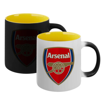 Arsenal, Κούπα Μαγική εσωτερικό κίτρινη, κεραμική 330ml που αλλάζει χρώμα με το ζεστό ρόφημα (1 τεμάχιο)