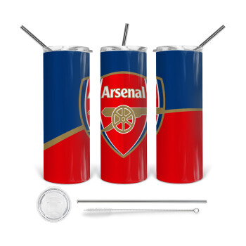 Arsenal, 360 Eco friendly ποτήρι θερμό (tumbler) από ανοξείδωτο ατσάλι 600ml, με μεταλλικό καλαμάκι & βούρτσα καθαρισμού