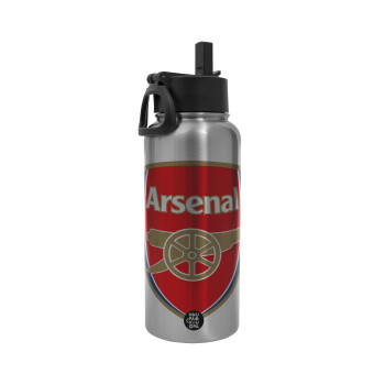 Arsenal, Metal mug thermo Silver with Straw and Spout Lid (Stainless steel), double wall, 950ml