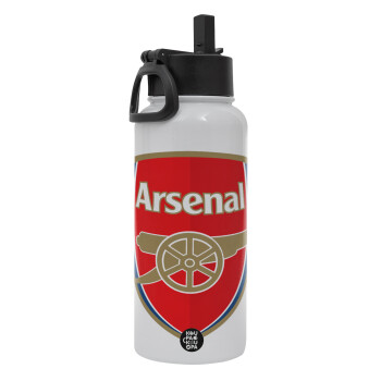 Arsenal, Metal mug thermo White with Straw and Spout Lid (Stainless steel), double wall, 950ml