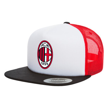 ACM, Adult Foam Flat Snapback with Mesh Black-White-Red (POLYESTER, ADULT, UNISEX, ONE SIZE)