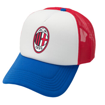 ACM, Adult Soft Trucker Hat with Red/Blue/White Mesh (POLYESTER, ADULT, UNISEX, ONE SIZE)