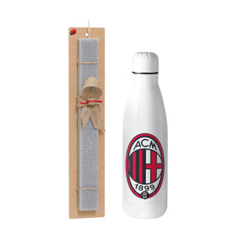 ACM, Easter Set, metallic Inox water bottle (700ml) & Easter scented flat candle (30cm) (GRAY)