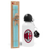 Easter Set, metallic aluminum water bottle (500ml) & scented flat candle (30cm) (TURQUOISE)