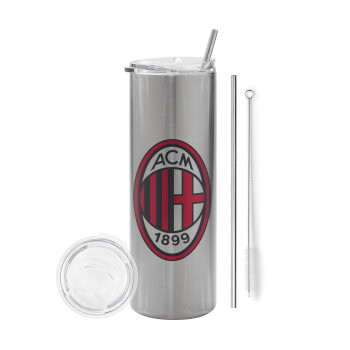 ACM, Eco friendly stainless steel Silver tumbler 600ml, with metal straw & cleaning brush