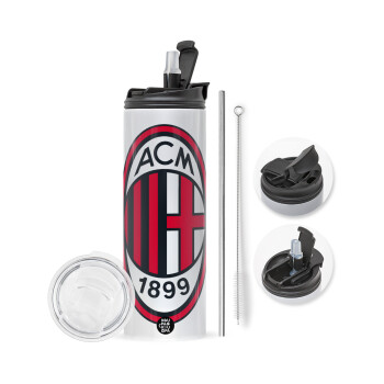 ACM, Travel Tumbler 2 Lids, with metal straw & cleaning brush (Stainless steel 304 Food grade, BPA free, 600ml)