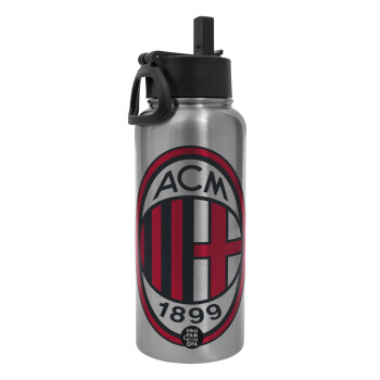 ACM, Metal mug thermo Silver with Straw and Spout Lid (Stainless steel), double wall, 950ml