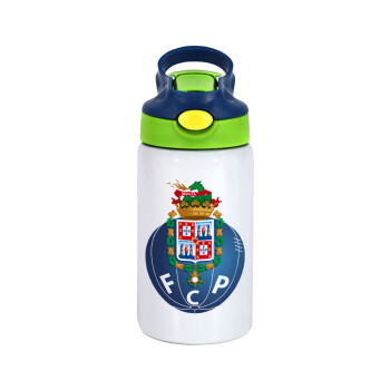 FCP, Children's hot water bottle, stainless steel, with safety straw, green, blue (350ml)