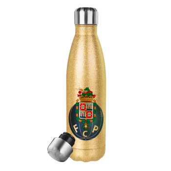 FCP, Glitter gold stainless steel thermos bottle, double-walled, 500ml