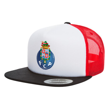 FCP, Adult Foam Flat Snapback with Mesh Black-White-Red (POLYESTER, ADULT, UNISEX, ONE SIZE)