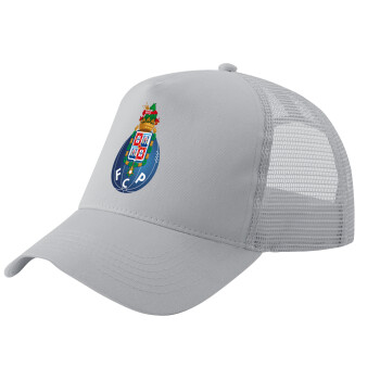 FCP, Adult Structured Trucker Hat, with Mesh, GRAY (100% COTTON, ADULT, UNISEX, ONE SIZE)