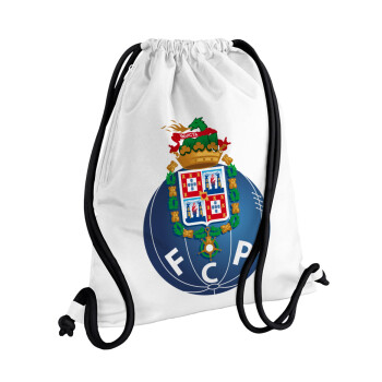 FCP, Τσάντα πλάτης πουγκί GYMBAG λευκή, με τσέπη (40x48cm) & χονδρά κορδόνια