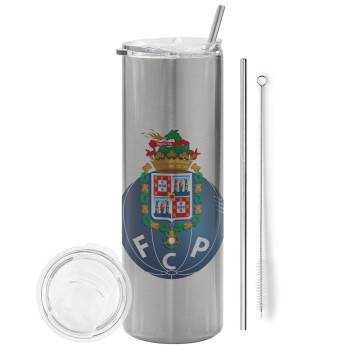 FCP, Eco friendly stainless steel Silver tumbler 600ml, with metal straw & cleaning brush