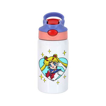 Sailor Moon star, Παιδικό παγούρι θερμό, ανοξείδωτο, με καλαμάκι ασφαλείας, ροζ/μωβ (350ml)