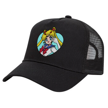 Sailor Moon star, Trucker Hat with Mesh, Black, (COTTON, KIDS, UNISEX, ONE SIZE)