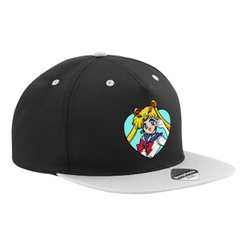 Sailor Moon star, Καπέλο Ενηλίκων Flat Snapback Μαύρο/Γκρι, (100% ΒΑΜΒΑΚΕΡΟ TWILL, ΕΝΗΛΙΚΩΝ, UNISEX, ONE SIZE)