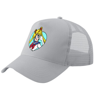 Sailor Moon star, Adult Structured Trucker Hat, with Mesh, GRAY (100% COTTON, ADULT, UNISEX, ONE SIZE)