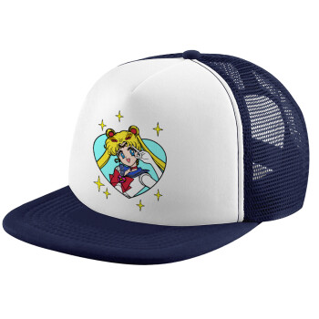 Sailor Moon star, Adult Soft Trucker Hat with Dark Blue/White Mesh (POLYESTER, ADULT, UNISEX, ONE SIZE)