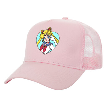 Sailor Moon star, Structured Trucker Children's Hat, with Mesh, PINK (100% COTTON, CHILDREN'S, UNISEX, ONE SIZE)