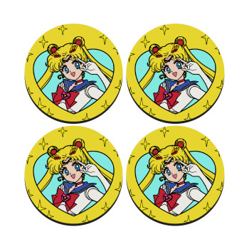 Sailor Moon star, ΣΕΤ 4 Σουβέρ ξύλινα στρογγυλά (9cm)