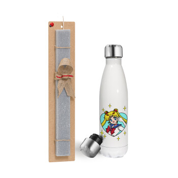 Sailor Moon star, Easter candle, metallic white thermos bottle (500ml) & aromatic flat candle (30cm) (GRAY)