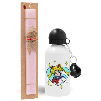 Sailor Moon star, Easter Set, metallic aluminum bottle (500ml) & aromatic flat Easter candle (30cm) (PINK)