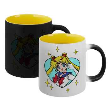 Sailor Moon star, Κούπα Μαγική εσωτερικό κίτρινη, κεραμική 330ml που αλλάζει χρώμα με το ζεστό ρόφημα (1 τεμάχιο)