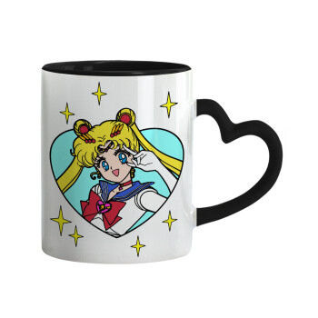 Sailor Moon star, Mug heart black handle, ceramic, 330ml