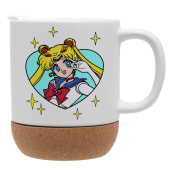 Sailor Moon star, Κούπα, κεραμική με βάση φελού και καπάκι (ΜΑΤ), 330ml (1 τεμάχιο)