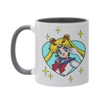 Sailor Moon star, Κούπα χρωματιστή γκρι, κεραμική, 330ml