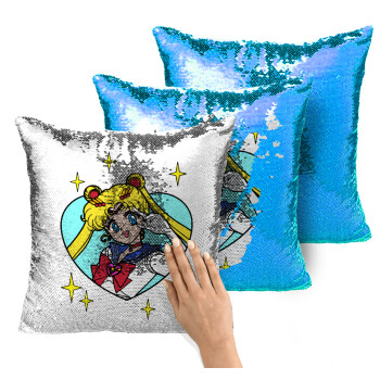 Sailor Moon star, Μαξιλάρι καναπέ Μαγικό Μπλε με πούλιες 40x40cm περιέχεται το γέμισμα