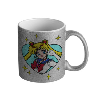 Sailor Moon star, Κούπα Ασημένια Glitter που γυαλίζει, κεραμική, 330ml