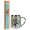 Easter Set, metallic thermal cup (300ml) & aromatic flat Easter candle (30cm) (TURQUOISE)