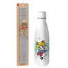 Easter Set, metallic stainless thermos bottle (500ml) & scented flat Easter candle (30cm) (GRAY)