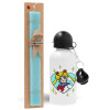 Easter Set, metallic aluminum water bottle (500ml) & scented flat candle (30cm) (TURQUOISE)