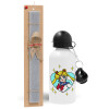 Easter Set, metallic aluminum water bottle (500ml) & aromatic flat Easter candle (30cm) (GRAY)