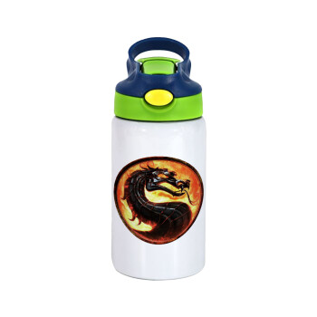 Mortal Kombat, Children's hot water bottle, stainless steel, with safety straw, green, blue (350ml)
