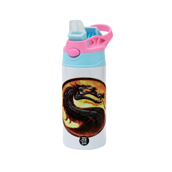 Mortal Kombat, Children's hot water bottle, stainless steel, with safety straw, Pink/BlueCiel (360ml) BPA FREE