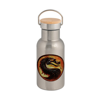 Mortal Kombat, Stainless steel metallic thermos flask, silver with a bamboo lid, double-walled, 350ml.